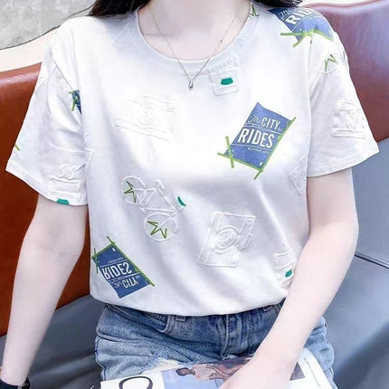 Summer Women's Short-Sleeve T-Shirt, Trendy 2026 New Style, Loose Fit, Slimming, Plus-Size, White Half-Sleeve Top