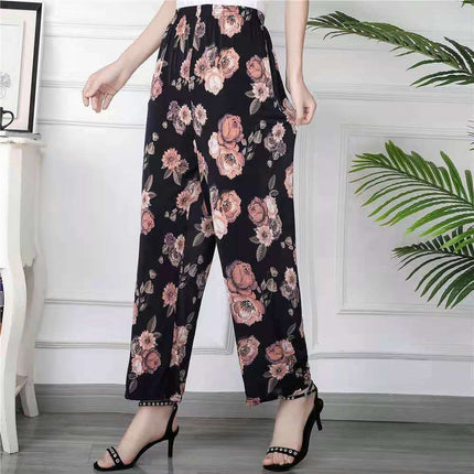 Cross-Border Popular Summer Women's Ice Silk Pants for Middle-Aged and Elderly, Loose Casual Home Pants, Elastic Plus-Size Pants for Square Dancing