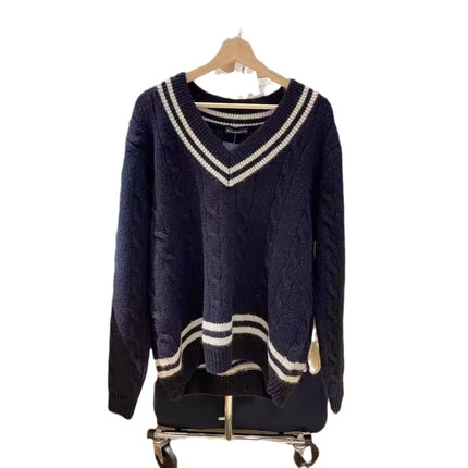 Brandy Knitted Sweater Women's Fresh Casual Versatile Fashionable V-Neck Cotton Elegant Cable Age-Reducing Long Sleeves