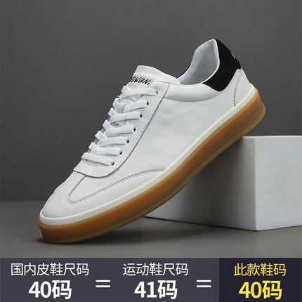 Genuine Leather White Shoes Men's Top Layer Cowhide Fashionable Retro Beef Sole Sports German Training Shoes Flat Comfortable Casual Sneakers