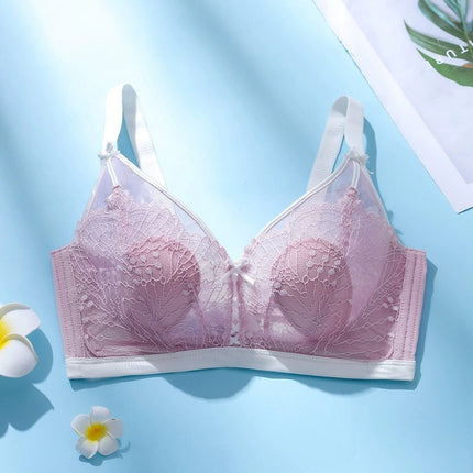 Lace Latex Cup Rabbit Ears Thin and Comfortable Big Breasts Showing Small Wire-free Bra Push-up Adjustable Women's Intimates 285