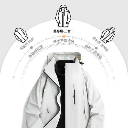Camel HJCAMEL Jacket Men's and Women's Trendy Brand Three-in-One Windproof and Waterproof Couple's Jacket Mountain Climbing and Mountaineering Suit