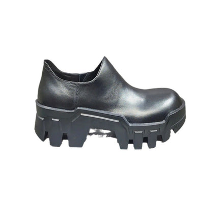 Elevated Platform Shoes Platform Bottom Cowhide Loafers ~ Spring New Style Slip-on High Heel Small Leather Big Toe Derby Shoes