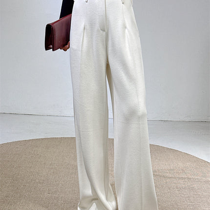 Autumn and winter new white pants with acetate wool high waist wide leg pants women's wool suit pants tall soft waxy