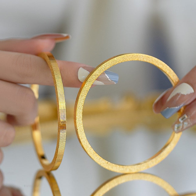 Vietnamese Brushed Gold-Plated Nail Sand Chopstick Bracelet for Women, Imitation Gold Bracelet, Light Luxury Niche Plain Ring Square Heritage Bracelet
