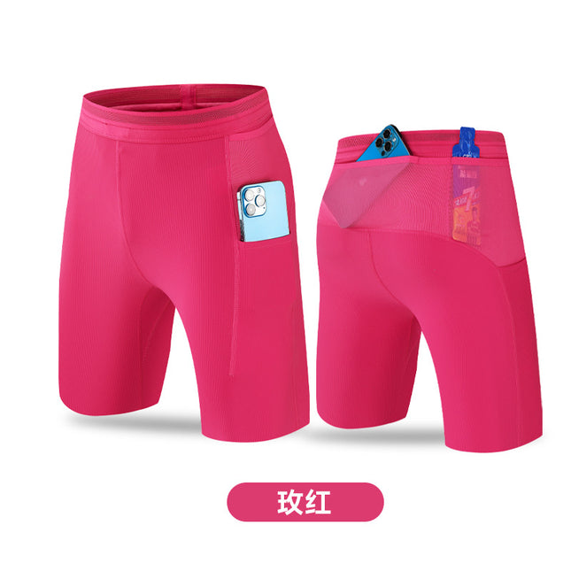 Cross-Border Amazon Spot Nylon High-Elastic Cross-Country Running Sports Quarter Shorts with Inner Liner Compression Pants Quick-Drying Pants