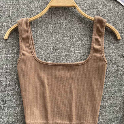 Vest Women's Outer Wear Summer Short Sleeveless Crop Top Square Collar Fashion Versatile Slim Solid Color Bottoming Shirt Trbottomy