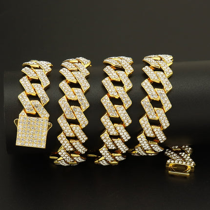 15mm diamond-shaped spring buckle Cuban chain European and American hipster hip-hop style chain clavicle chain neck chain cross-border accessories