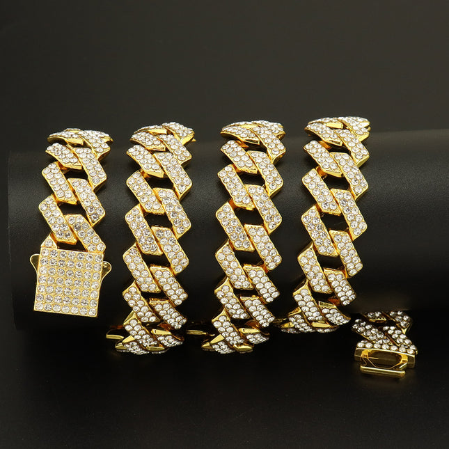 15mm diamond-shaped spring buckle Cuban chain European and American hipster hip-hop style chain clavicle chain neck chain cross-border accessories