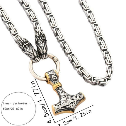 Cross-border Explosions Nordic Viking Hammer Pendant Wolf Head Necklace Men's Stainless Steel Chain Norway Retro Style Wholesale