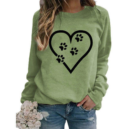 Foreign trade supply love dog foot printing round neck jacket sweater European size women's coat long sleeve cross-border autumn and winter