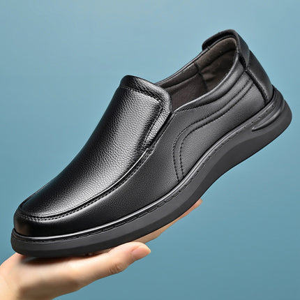 Men's Leather Shoes 2026 Spring New Style Men's Slip-On Non-Slip Business Casual Shoes with Fleece Lining for Middle-Aged and Elderly Men