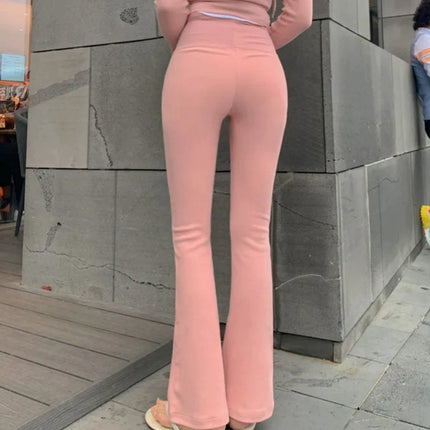 South Korea Dongdaemun Figure Sports suit Slim-fit Sexy Hooded Zipper Short Coat High Waist Flared Pants for Women