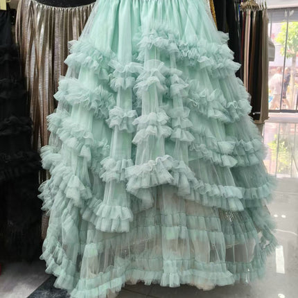 European and American French Romantic Heavy-Duty Ruffled Mesh Fluffy Skirt with Short Front and Long Back Asymmetrical Cake Skirt Fairy