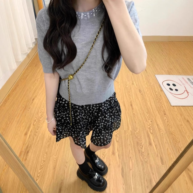 Floral Polka-dot A- line Short Cake Skirt Women's 2025 Summer New Arrival Short Skirt with Staggered Waist for Small Half-length Skirt