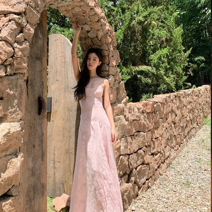 Niche foreign trade design French seaside holiday style white strap waist slimming mop fairy tube top dress