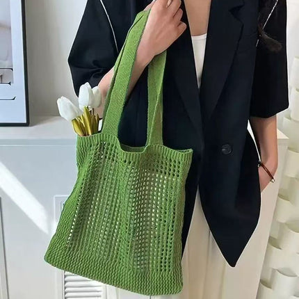 Han Feng Chic Hollow Woven Bag Fishing Net Bag Casual All-match Tote Bag Knitted Bag Shoulder Bag Holiday Beach Bag