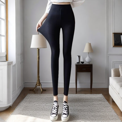 Women's Leggings for Outerwear, Spring and Autumn Style, Elastic Slim Fit, Ribbed High-Waisted, Nine-Tenths Length, Solid Color, Autumn and Winter Skinny Pants