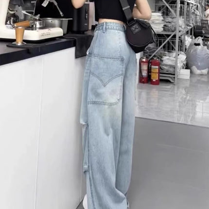 Plus Size Retro American Jeans 2025 Autum New Fat mm Loose High Waist Workwear Straight Wide Leg Floor Mopping Pants