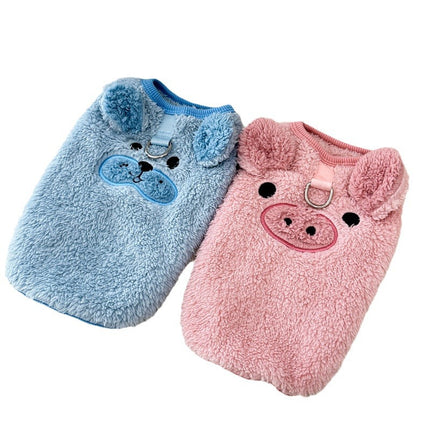 Winter New Ins Style fleece-lined Warm Pet Dog Cat Clothes Teddy Bixiong VIP Cartoon Embroidered Vest