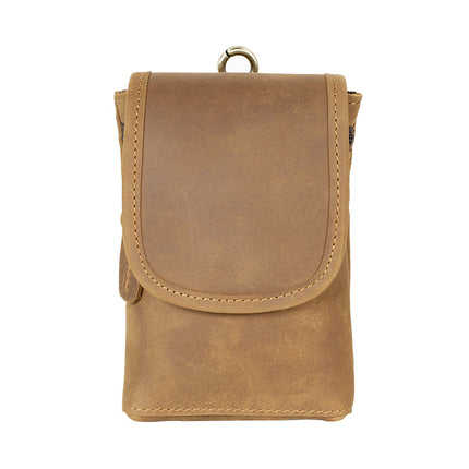 Cross-border Crazy Horse Leather Mobile Phone Bag 6-inch Genuine Leather Men's Waist Bag Top Layer Cowhide Vintage Construction Site Wearing Belt Trouser Waist Hanging Bag