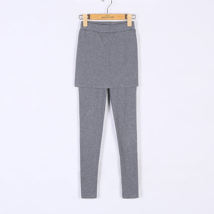 Spring and Autumn Pure Cotton Fake Two-Piece Short Skirt Knitted Leggings Women's Slim Large Size Stretch Trousers Skirt Pencil Pants