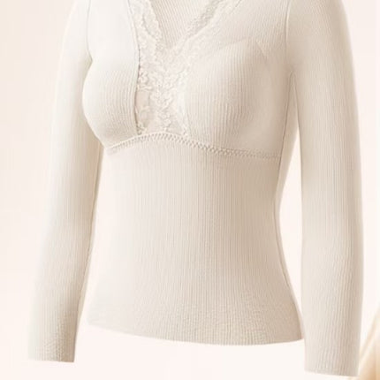 Autumn and Winter Light Cloud-Like Warm Top with Chest Pad V Neck Long-Sleeved Slimming Body Sexy Seamless Comfortable Base Layer
