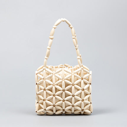 Hand-Woven Bags for Women, Cross-Border Commuting Small Bags, High-End Exquisite Wooden Bead Bags, Export Handbags, Women's Summer Bags