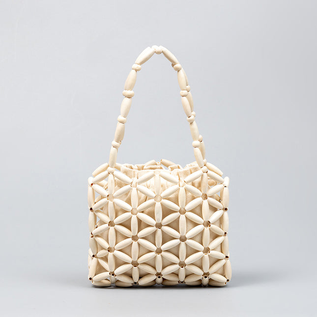Hand-Woven Bags for Women, Cross-Border Commuting Small Bags, High-End Exquisite Wooden Bead Bags, Export Handbags, Women's Summer Bags