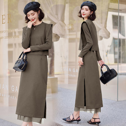Fashionable Casual Sweatshirt Set Dress for Women 2025 Spring and Autumn New Slimming Elegant Age-Reducing Two-Piece Skirt Set