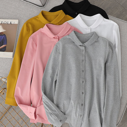 26 Spring and Autumn Comfortable Versatile Base Shirt Japanese Style Stretch Knit Combed Cotton Crew Neck Long Sleeve Shirt for Women
