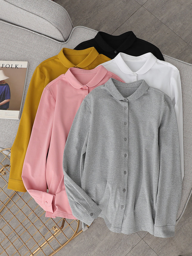 26 Spring and Autumn Comfortable Versatile Base Shirt Japanese Style Stretch Knit Combed Cotton Crew Neck Long Sleeve Shirt for Women