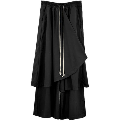 Subhuman Men's | 24 Autumn and Winter Japanese Yamamoto Style Asymmetrical Apron Black Long Casual Drawstring Pants