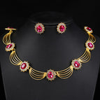 18k gold necklace + earrings rose red