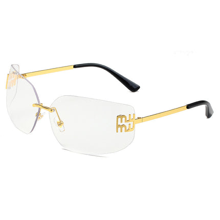 European and American New Fashion Black Sunglasses Frameless Retro Ins Internet Celebrity Same Style Women's Metal Sunglasses Cross Border