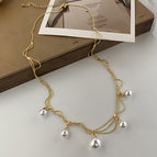 Pearl double glass bead necklace