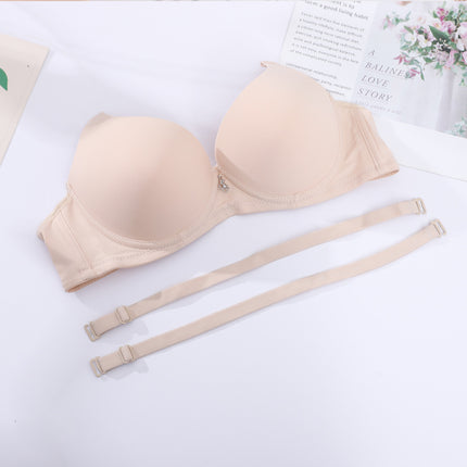 Factory spot solid color glossy seamless bra women's upper thin lower thick gather upper support seamless underwear Japanese style small bra