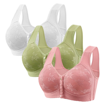 Large Cup 288【3-Piece Set】Cross-Border Front-Clasp Bra, Large Size, Vest-Style, Push-Up, Wireless, Thin Style