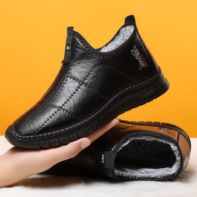Men's Cotton Shoes Cross-Border Polyurethane Men's Shoes Large Size Warm Short Boots Shallow Mouth Comfortable Cotton Boots Fleece-Lined Thickened Boots Men's Style