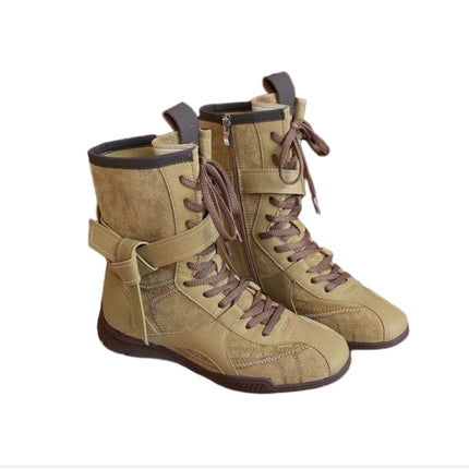 Celebrity-Style Retro Boxing Boots, Melard Flat-Soled Height-Increasing 2025 New Genuine Leather Women's Boots, Wasteland Style for Autumn and Winter