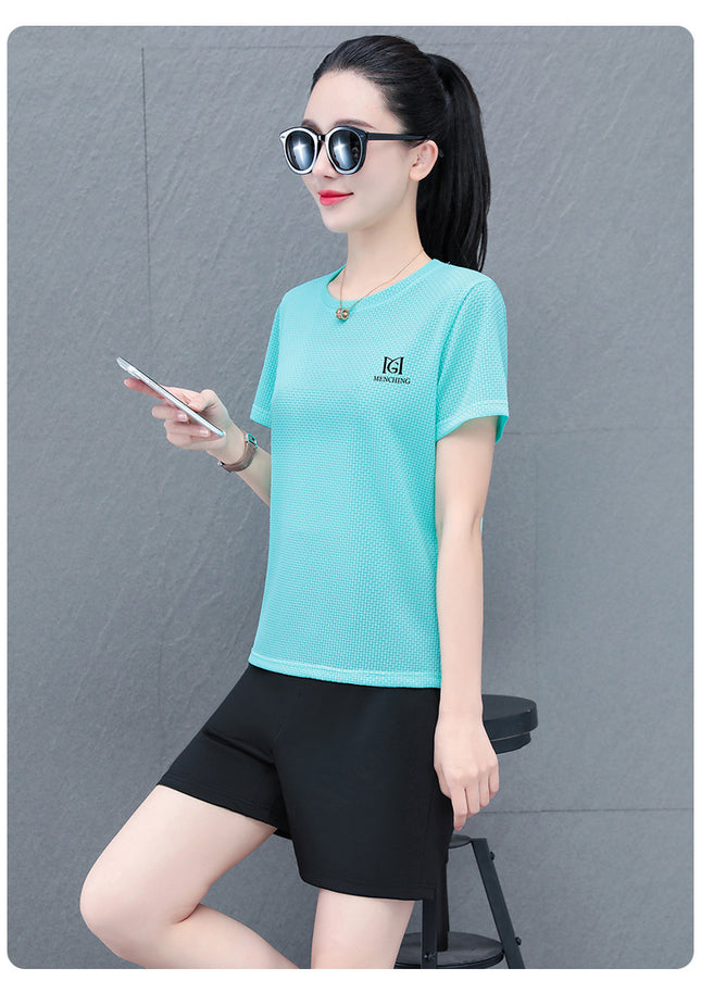 Ice Silk Short-sleeved Shorts Sports Fashion suit Summer Casual Women's Quick-drying Shortcut Pants Short-sleeved Sports suit