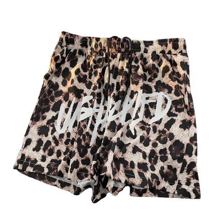 Summer Leopard Print No-Iron Ice Silk Beach Shorts for Boys, Trendy Brand, Handsome and Youthful, Loose and Versatile Shorts