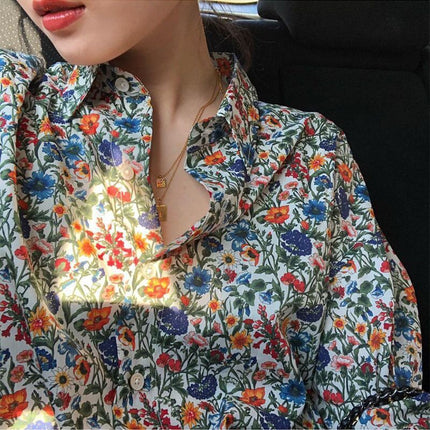 Personalized Printing ~ Retro Elegant Niche Hong Kong Style Long-Sleeved Shirt for Women Spring & Fall New Loose Casual Lapel Shirt