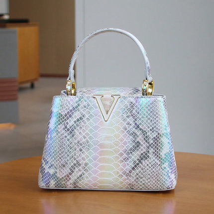 Lady Handbag 2025 Light Luxury High-end Fashion Ladies Handbag Himalayan V-shaped Colorful Gradient Snake Pattern