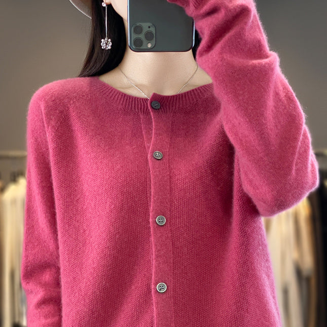 First-line clothing 100 full wool knitted cardigan women's autumn and winter New loose coat versatile comfortable sweater fashion