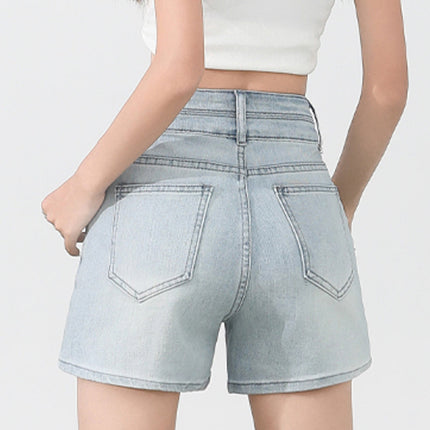 American Retro High Waist Denim Shorts Spring 2025 New Spice Girls Small Slimming Wide Leg A- shaped Hot Pants
