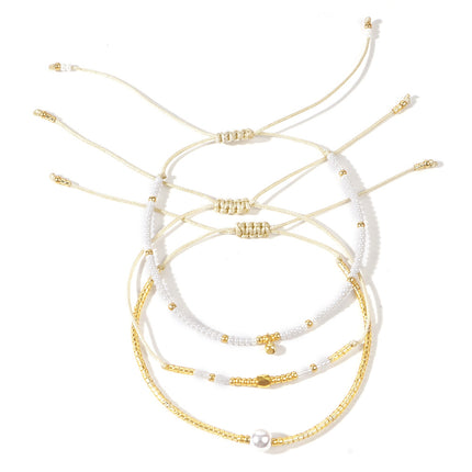 2025 European and American Cross-Border New Personalized 4-Piece Set of Pearl Chain Bracelets That Can Be Stacked with Paper Clip Chain Accessible Luxury Hand Accessories