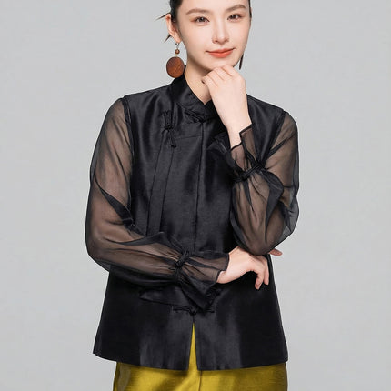 【Zhihetang】2026 Spring New Style New Chinese Style Stand Collar Buttoned Vest for Women, High-End Sleeveless Layered Vest