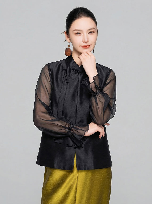 【Zhihetang】2026 Spring New Style New Chinese Style Stand Collar Buttoned Vest for Women, High-End Sleeveless Layered Vest