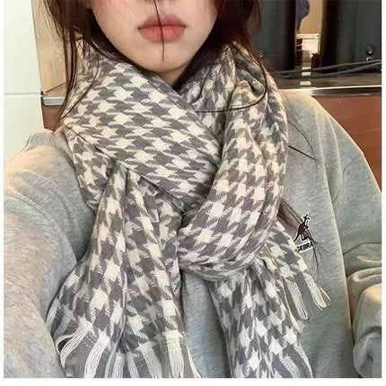 New Striped Scarf for Women, Autumn and Winter Thickened Warm Neck Scarf, Versatile Solid Color for Students, Manufacturer Cross-Border Fashion